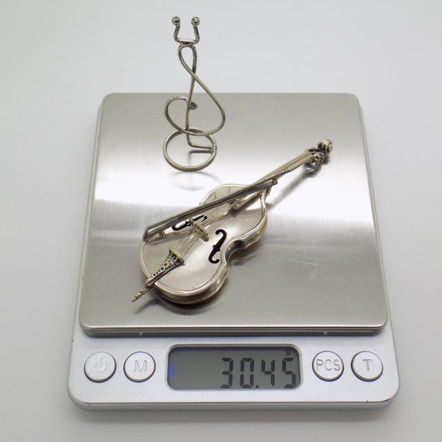 Large Vintage Italian Handmade Silver Violin and Bow Figurine with Stand from Angini, Arezzo, Italy, 1980s For Sale - Image 12 of 14