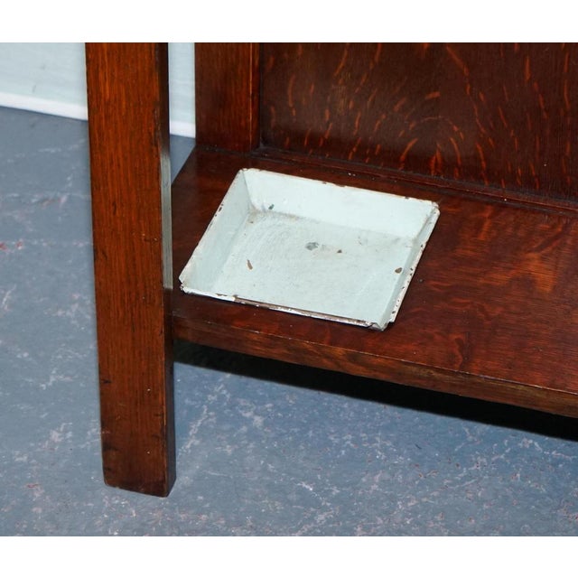 Antique Arts and Crafts Oak Hat and Umbrella Hallway Stand with Mirror For Sale - Image 4 of 18