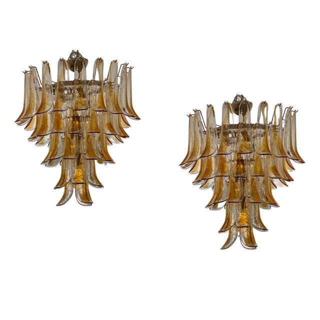 Sand and Amber Murano Glass Chandeliers, Set of 2 For Sale