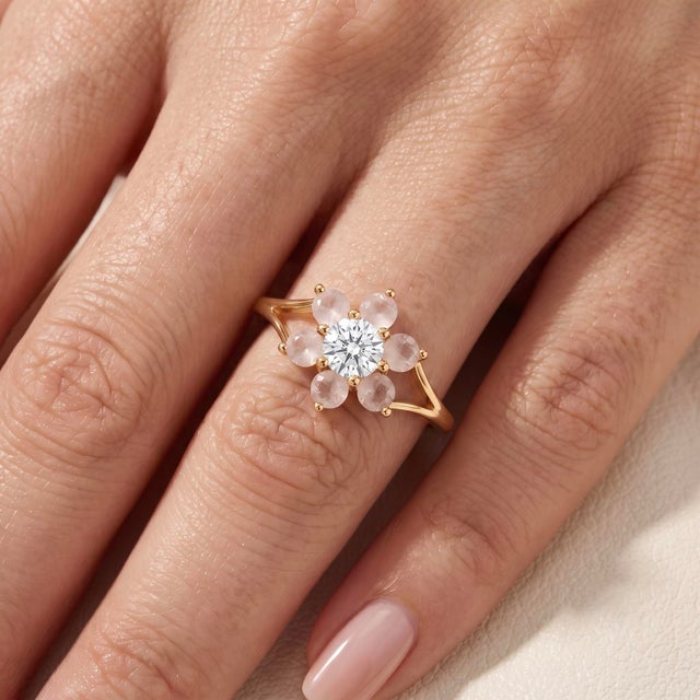 Rose Quartz Gemstone Ring | Delicate Flower Style Ring | Pink Gemstone Ring Us (All Sizes Available) For Sale - Image 4 of 4