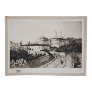 Late 19th Century Antique Charles Frederick Mielatz National Palace Cintra Portugal Etching 15"