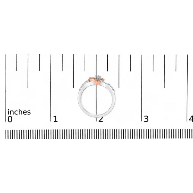 Metal 10K Rose Gold Plated .925 Sterling Silver 1/5 Cttw Diamond Two Tone Open Heart Promise or Fashion Ring (I-J Color, I2-I3 Clarity) - Size 8 For Sale - Image 7 of 7