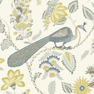 Schumacher Campagne Wallpaper in Cadet & Citron , Sample For Sale