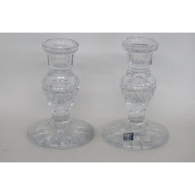 Clear Lead Crystal Candlestick Holders 2pc Pair Fan Cut Made in Yugoslavia 5172b For Sale - Image 4 of 10