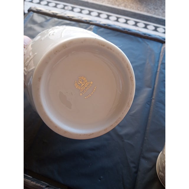 1980s Gorgeous Pair of Lenox Usa Embossed Decorative Vases For Sale - Image 4 of 5
