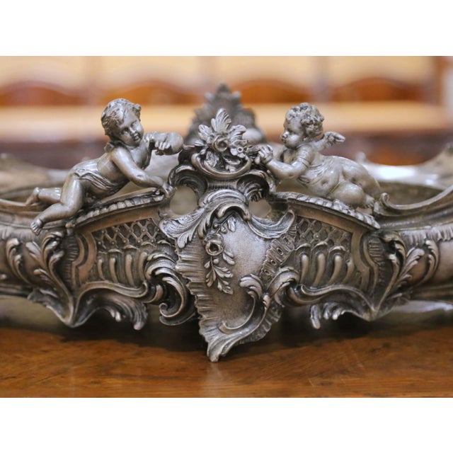 French 19th Century French Louis XV Rococo Silvered Oval Table Jardinière With Cherubs For Sale - Image 3 of 10