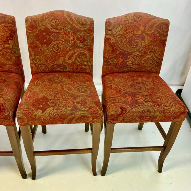 1980s Vintage Regency Empire Italian Boho Chic Upholstered Bar Stools - Set of 4. For Sale - Image 6 of 14