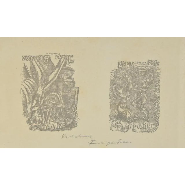 Ex Libris L'Amour et la Folie - Ex Libris Jean Brissac is a woodcut print created by Michel Fingesten. Hand Signed on the...