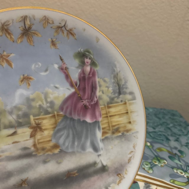 Vintage English Bone China "Seasons of the Year: Autumn" Cabinet Plate For Sale - Image 4 of 8