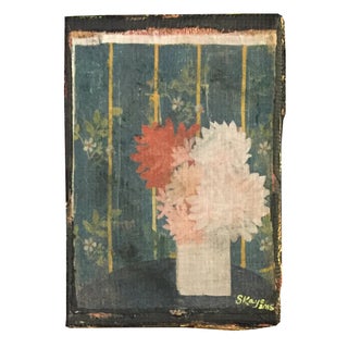 Pink & White Dahlia Linen Canvas Print For Sale