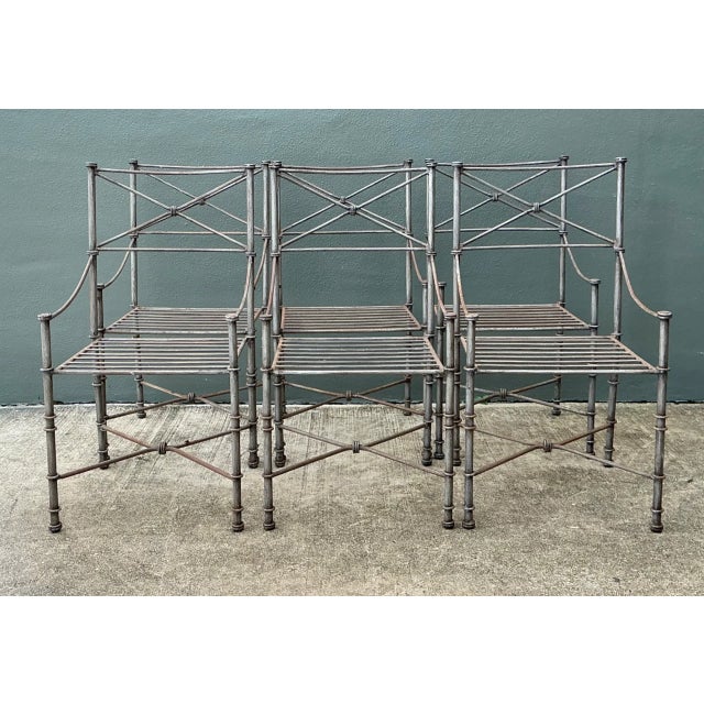 Stone Gray Vintage Target Back Wrought Iron Dining Chairs - Set of 6 For Sale - Image 8 of 12