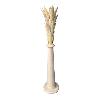 Vintage All Wood Carved Palm Leaf Lamp 66 1/2 Inches Tall For Sale