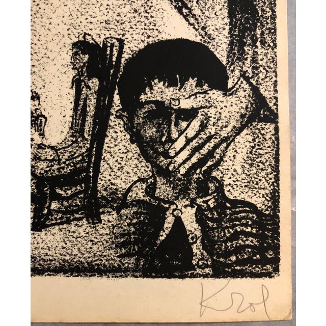 Abram Krol, Polish French Mid Century Modern Abstract Judaica Hebrew Calligraphy Lithograph For Sale - Image 4 of 4