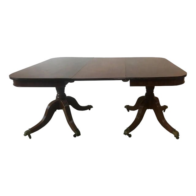 19th Century English Mahogany Double Pedestal Extending Dining Table For Sale