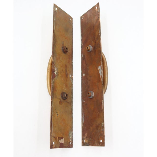 Traditional Pair of Vintage Commercial 15 In. Polished Brass Door Pulls For Sale - Image 3 of 4