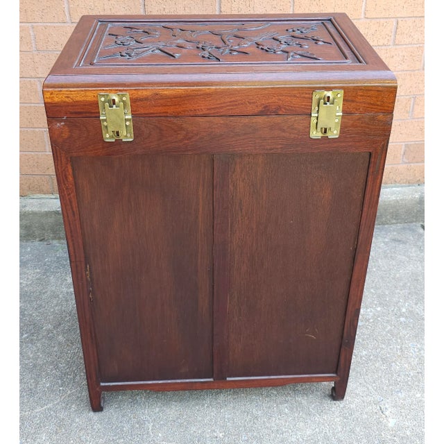 Brown Mid-20th Century Chinese Carved Rosewood Siver Chest Cabinet For Sale - Image 8 of 12