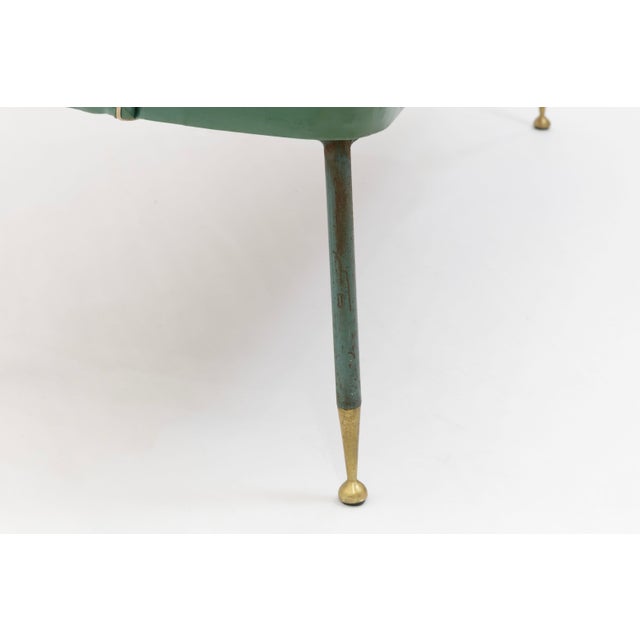 Vintage Green Vinyl Two-Seat Bench With Brass Tipped Metal Legs For Sale - Image 4 of 8