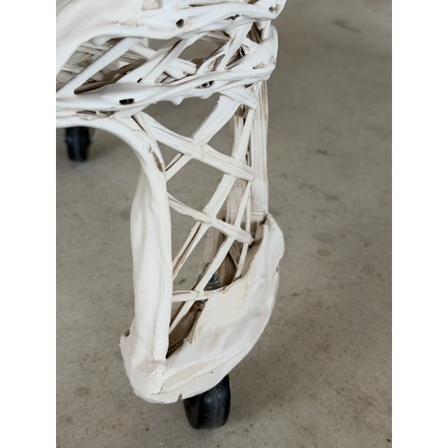 Plastic Vintage Regency Coastal Russell Woodard Spun Fiberglass Bar Cart With Glass Shelf and Casters For Sale - Image 7 of 12