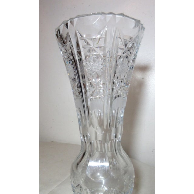 Vintage American Brilliant Lace Cut Clear Crystal Ornate Flower Vase Glass For Sale - Image 4 of 11