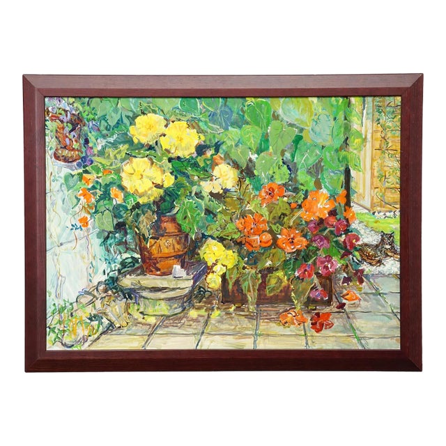 Impressionistic Oil Painting of a Garden Scenery, Alexander Michael 1996 For Sale