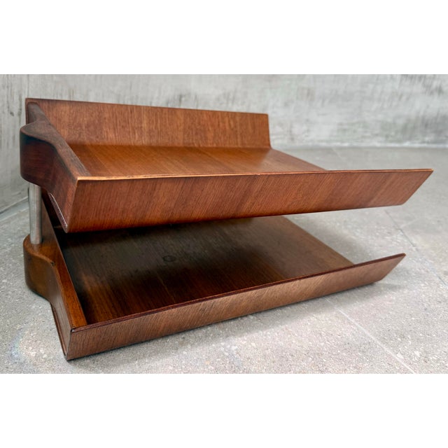Wood Rare Vintage 1950’s Florence Knoll Architectural Letter Tray of Molded Walnut Plywood For Sale - Image 7 of 12