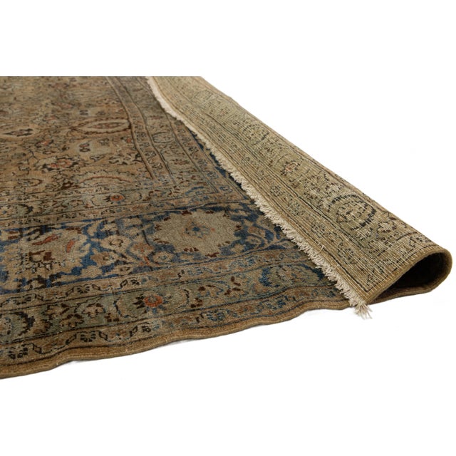 Handmade Allover Floral Antique Persian Mashad Brown Wool Rug From the 1890s For Sale - Image 4 of 10