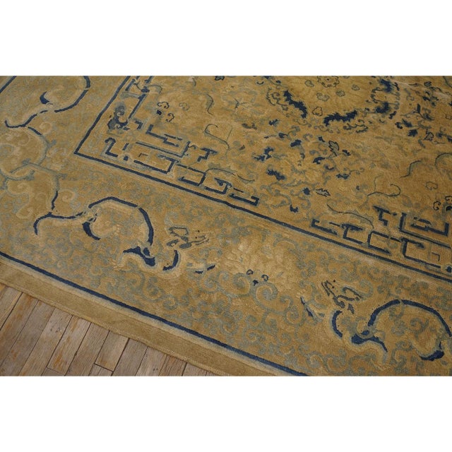 1880s Beige Blue Traditional Antique Chinese Peking Rug 7'9" X 8'1" Wool Square For Sale In New York - Image 6 of 10