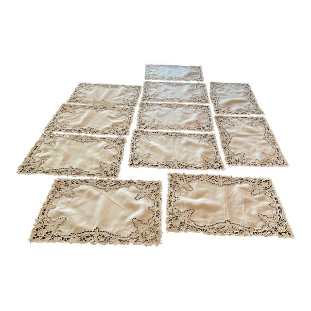 Lace Bordered Linen Placemats- Set of 10 For Sale