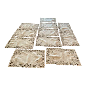 Lace Bordered Linen Placemats- Set of 10