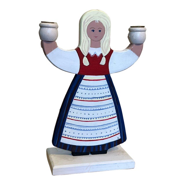 1970s Hand Painted Dutch Folk Art Style Candle Holder For Sale