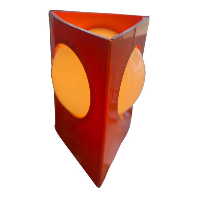 1970s Space Age Triangular Table Lamp in Orange Plastic With White Glass Domes. For Sale