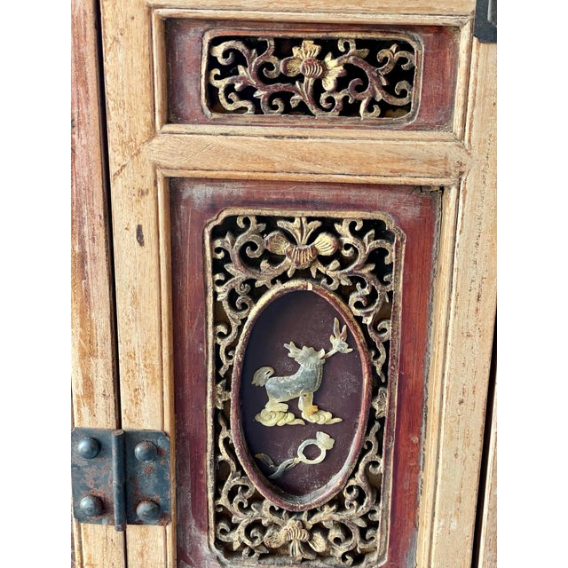 Mid 20th Century Mid 20th Century Asian Red Brown Sideboard/Cabinet Carved Wood Applied Hardstone Figural For Sale - Image 5 of 15