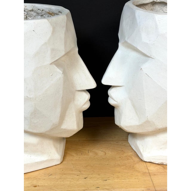 Modern Pair of Large Cubist Head Form Planter Vases, Postmodern, 2000s For Sale - Image 3 of 12