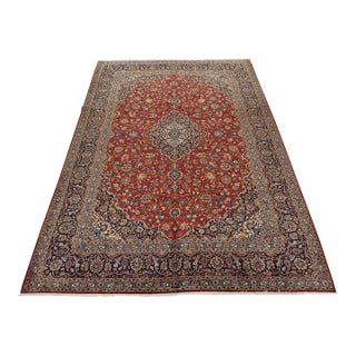 Kashan Rug 10′ X 13’5” Red Wool Vintage Traditional Hand-Knotted Carpet For Sale