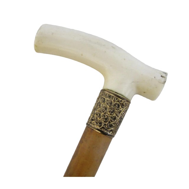 Victorian 1901 Scotland Gold Filled Engraved Repousse Bone Handle Walking Stick Cane For Sale - Image 4 of 9