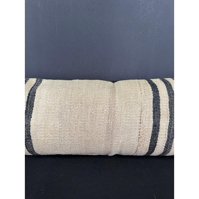 Contemporary Turkish Hemp Pillow Cushion Natural Beige Black Cushion Cover 12"x46" For Sale - Image 3 of 4