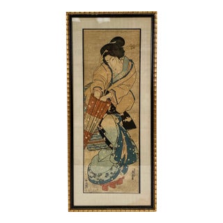 Antique Framed Japanese Woodblock Print of a Woman For Sale