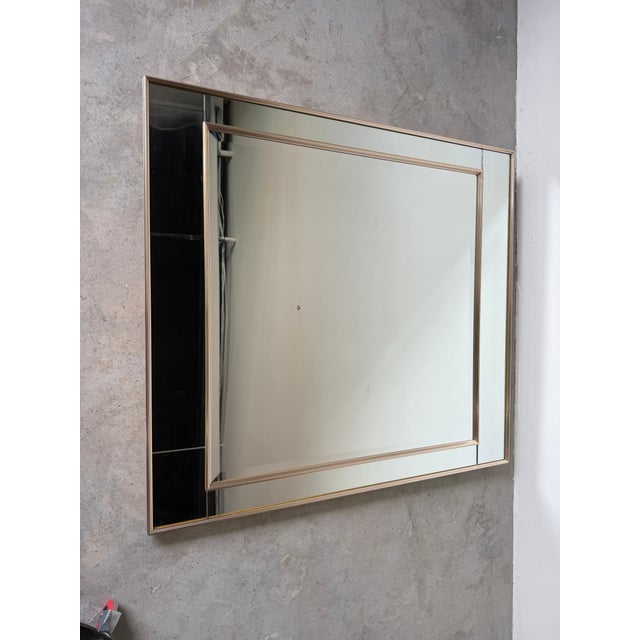 Hollywood Regency 1980s La Barge Style Geometric Beveled Wall Mirror With Brushed Aluminum Frame For Sale - Image 3 of 12