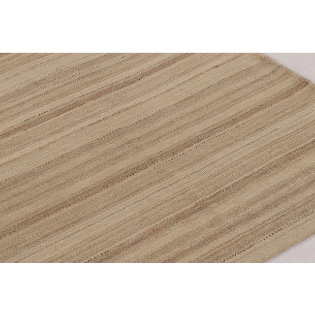 Contemporary Rug & Kilim’s Contemporary Minimal Rez Kilim in Brown Textural Stripes For Sale - Image 3 of 9