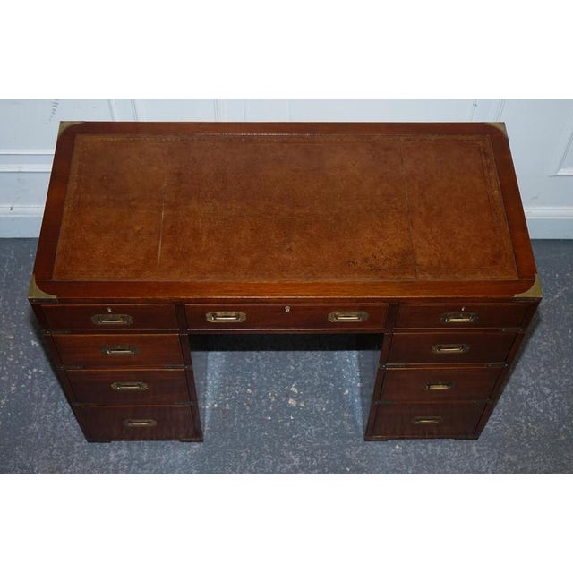 Animal Skin Military Campaign Twin Pedestal Desk with Leather Top For Sale - Image 7 of 16