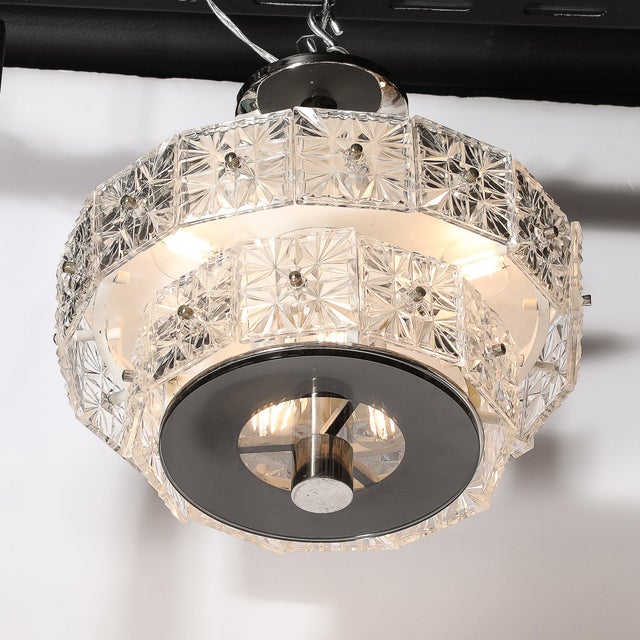 Mid-Century Two-Tier Faceted Cut Crystal & Nickel Fitted Chandelier by Kinkeldey For Sale - Image 9 of 12
