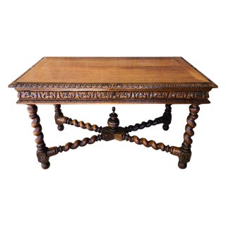 19th Century Walnut and Wrought Iron Desk With Three Drawers With Turning Legs For Sale