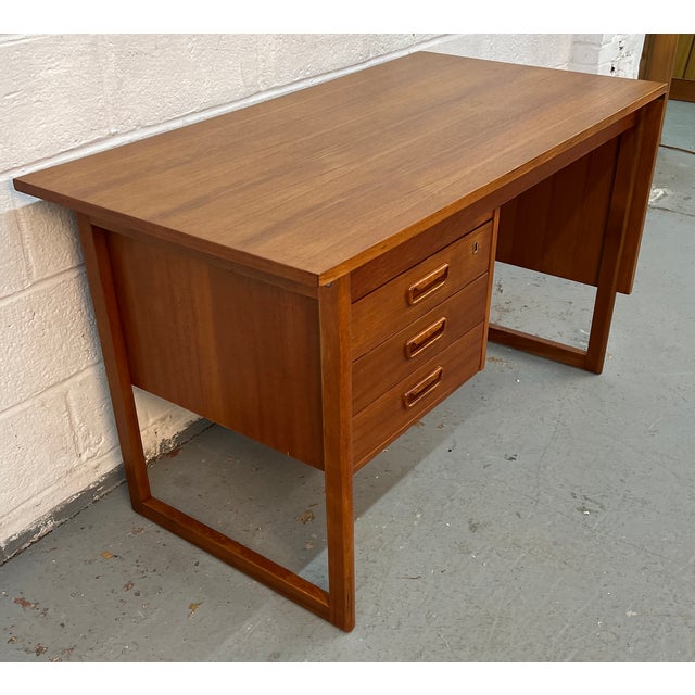 Mid-Century Modern Mid-Century Modern Danish Extending Drop-Leaf Teak Desk For Sale - Image 3 of 17