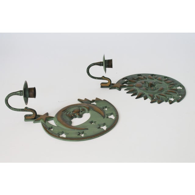 Boho Chic Vintage Brass Sun, Moon & Stars Candle Wall Sconces For Sale - Image 3 of 14