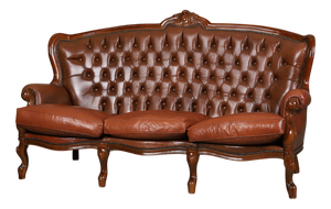 Rococo-Style Three-Seater Sofa in Leather and Wood, 1930s