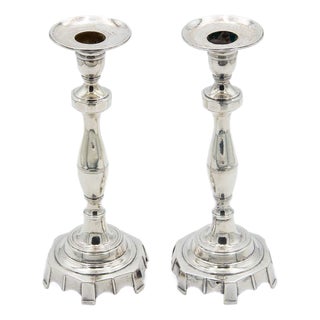 Silver Candlesticks with Hexagonal Bases, Set of 2 For Sale