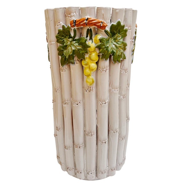 1960s Italian Glazed Terracotta Faux Bamboo Umbrella Stand For Sale In San Diego - Image 6 of 7