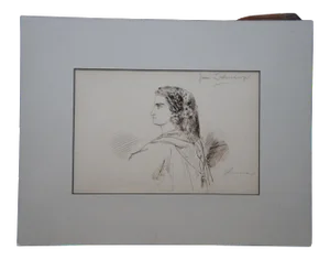 1859 French Emile Dupont Portrait Ink Drawing