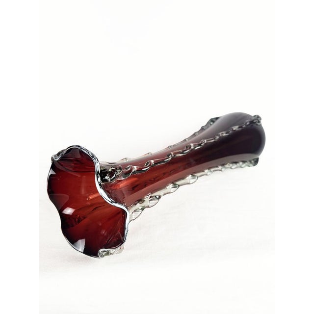 1960s Mid-Century Modern Venetian Handblown Cranberry Red and Clear Glass Vase, Italy, 1960 For Sale - Image 5 of 10
