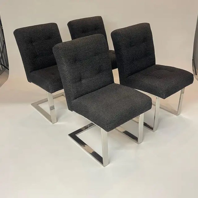 Mid-Century Modern Set of 4 Paul Evans Collection 77 Cantilevered Chrome Dining Chairs, Usa 1977 For Sale - Image 3 of 12